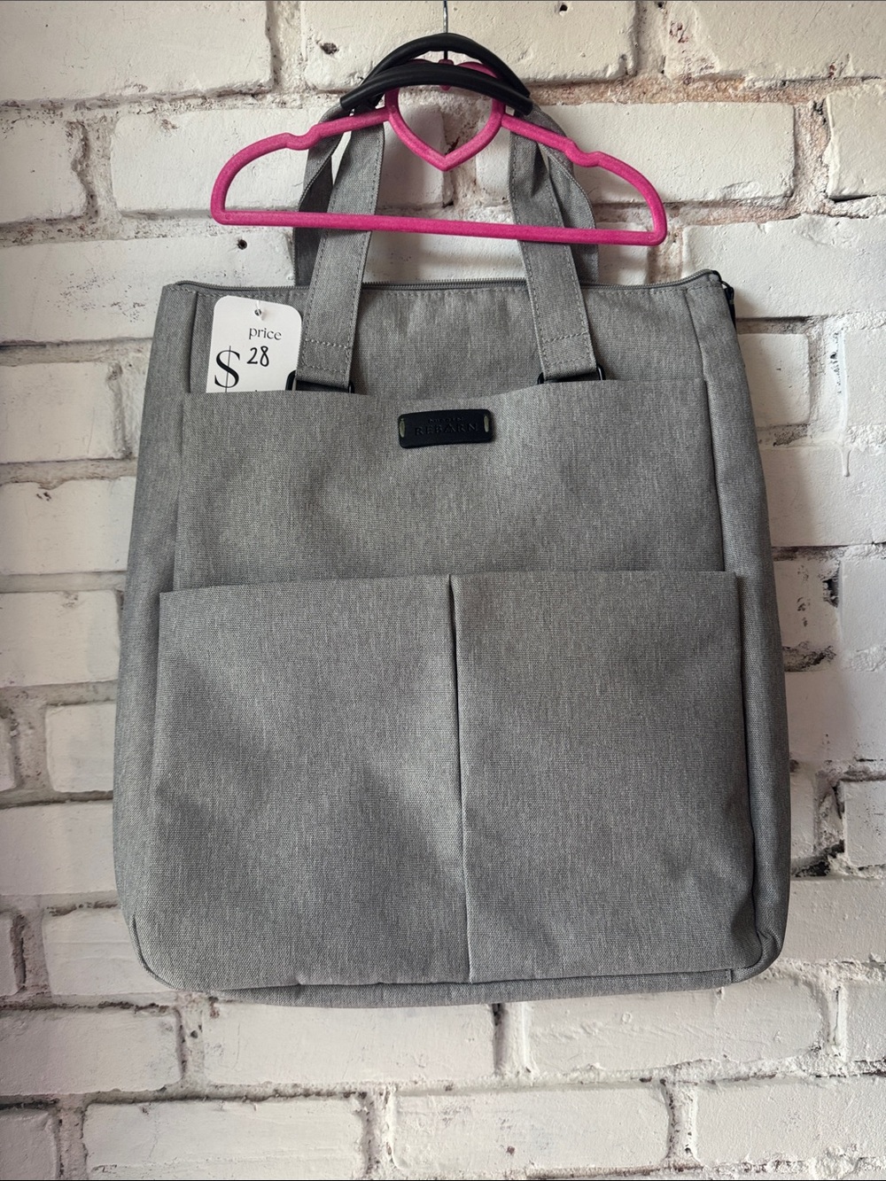 Gray Tote Backpack with Front Pockets - Picture 1 of 5